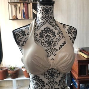 Retro White Halter Bikini Top